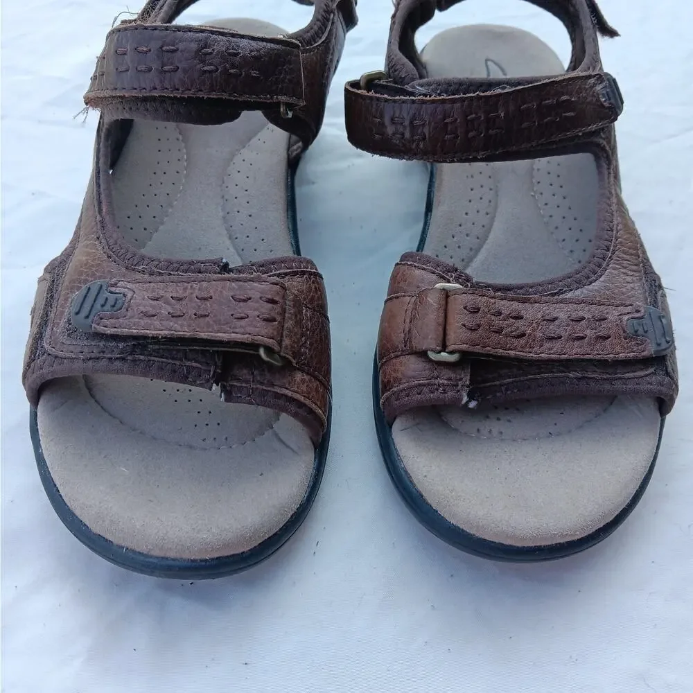 Clarks Sandals Size 7M Brown Leather Morse Tour 3 Adjustable Velcro Straps